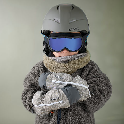 Cairn Doodle In Pure B Long Kids' Ski & Snowboard Mittens - Light Khaki
