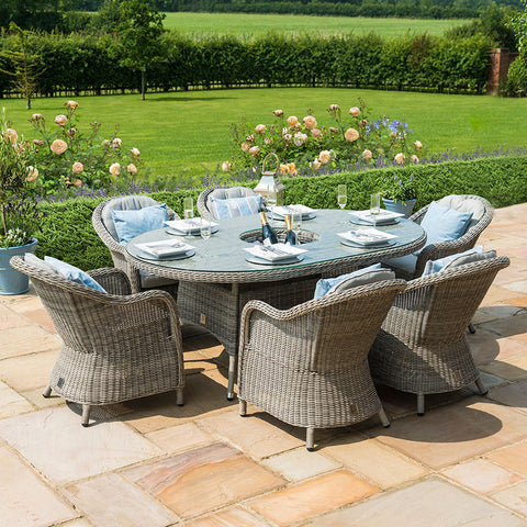 Maze Oxford 6 Seat Oval Ice Bucket Dining Set with
Heritage Chairs and Lazy Susan