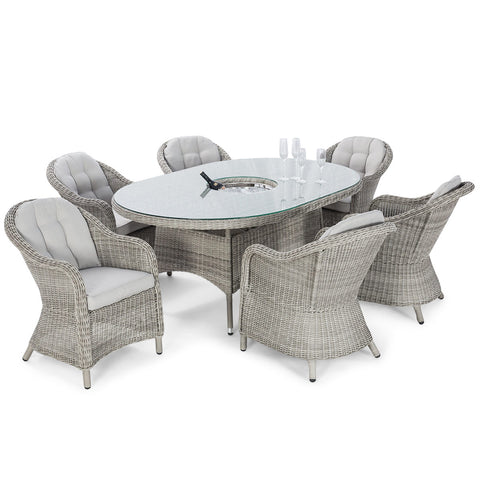 Maze Oxford 6 Seat Oval Ice Bucket Dining Set with
Heritage Chairs and Lazy Susan