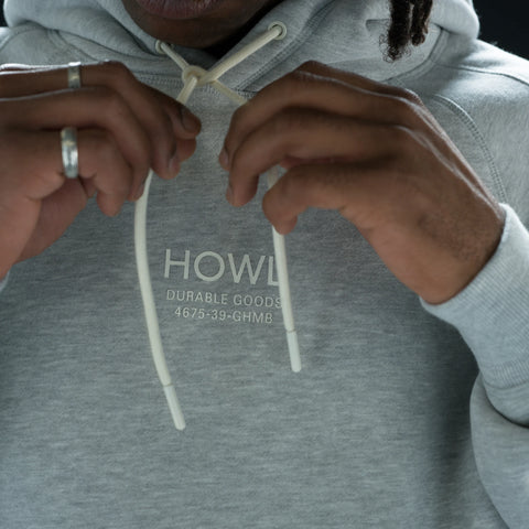 Howl DWR Logo Hoodie in Heather Grey – detail