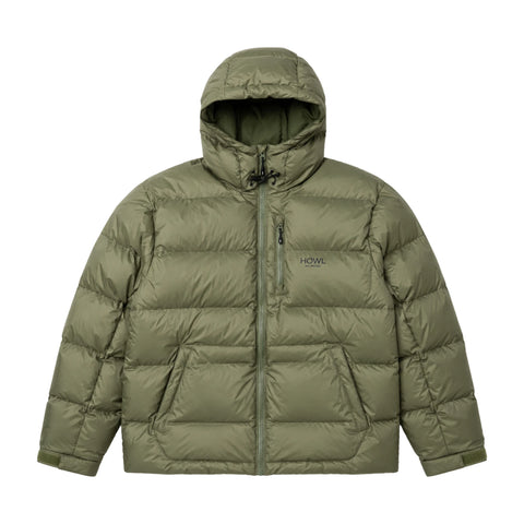 Howl Puffy Jacket in Army – flat lay