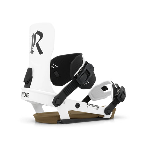 Ride Drone Snowboard Bindings 2027 in White – three-quarter view