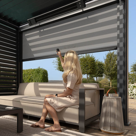 Maze Eden Pergola Aluminium Rectangular 30x40/ Louvre Wall 4m / 3x Blinds - Complete Kit