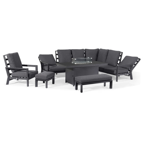 Maze Manhattan Reclining Corner Dining Set with Fire Pit and Armchair