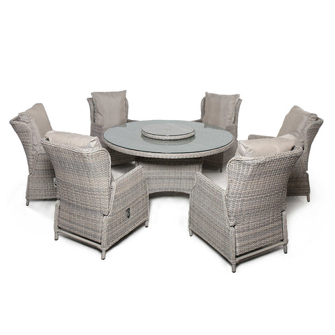 Maze Cotswold Reclining 6 Seat Round Dining Set
 (with woven Lazy Susan)