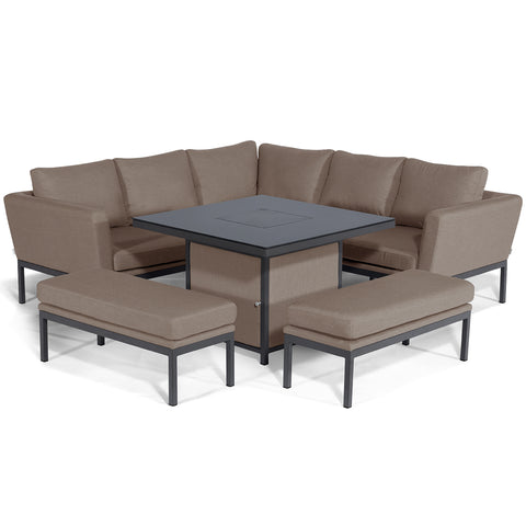 Maze Pulse Square Corner Dining Set with  Fire Pit