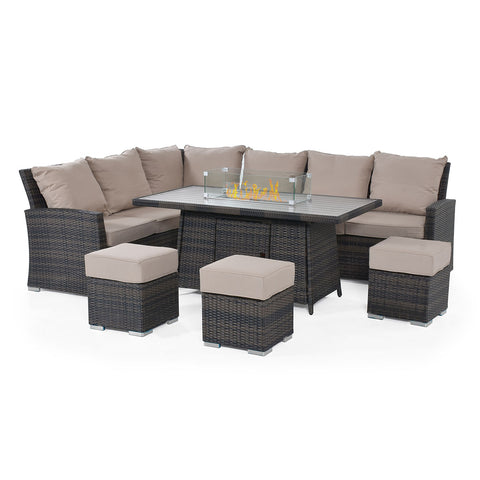 Maze Kingston Corner Dining Set with Fire Pit
(aluminium slatted top
includes glass surround, metal lid, firestones)