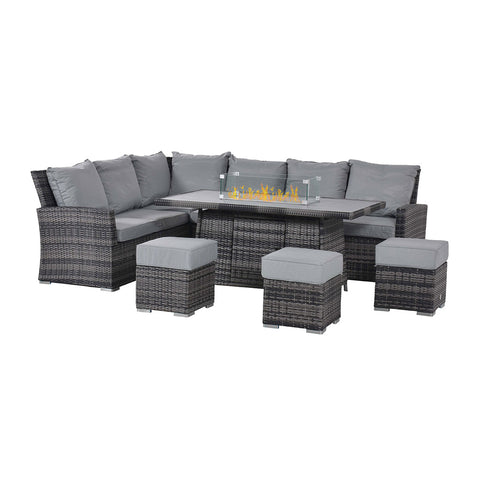 Maze Kingston Corner Dining Set with Fire Pit
(aluminium slatted top
includes glass surround, metal lid, firestones)