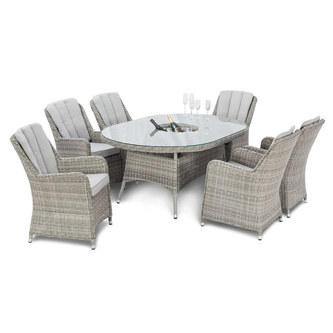 Maze Oxford 6 Seat Oval Ice Bucket Dining Set with Venice Chairs and Lazy Susan