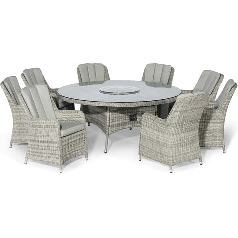 Maze Oxford 8 Seat Round Fire Pit Dining Set with Venice Chairs and Lazy Susan