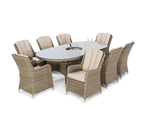 Maze Winchester 8 Seat Oval Ice Bucket Dining Set with Venice Chairs and Lazy Susan