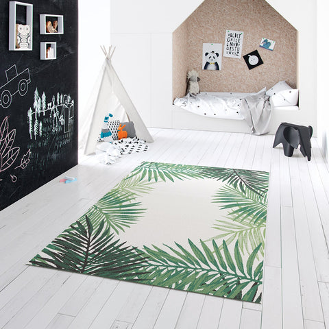 Maze Botany Palm Leaf 200x290cm White Centre Outdoor Rug