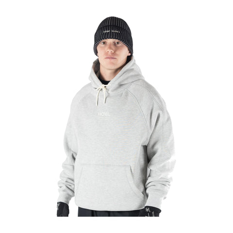 Howl DWR Logo Hoodie in Heather Grey – on model