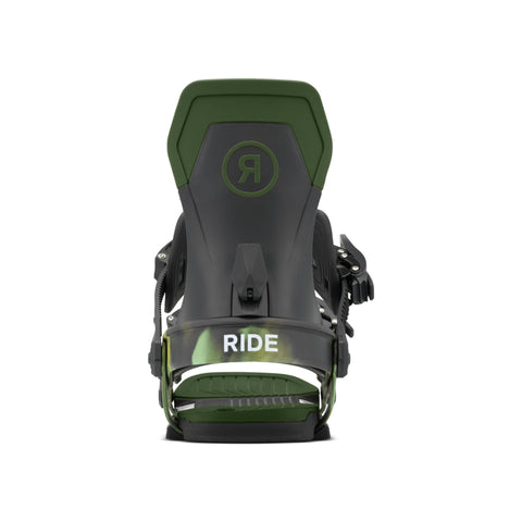 Ride Circuit Snowboard Bindings 2027 in Swamp Camo – rear view of highback