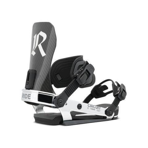 Ride Circuit Carbon Snowboard Bindings 2027 in Chrome – three-quarter view