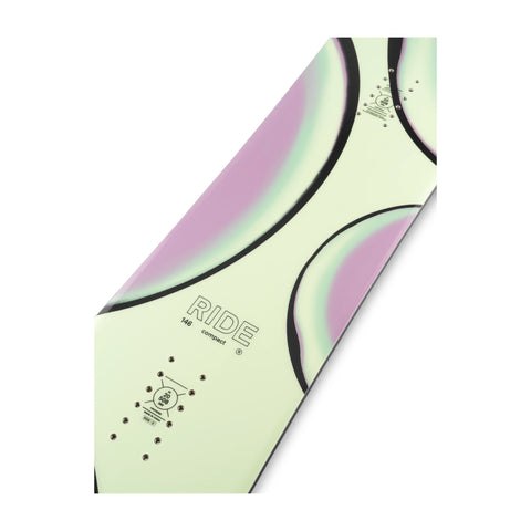 Ride Compact Snowboard 2027 – top sheet detail, angled view