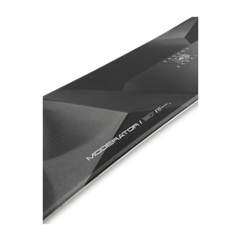 Ride Moderator Snowboard 2027 – top sheet detail, angled view