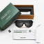 Spektrum Blank box identifying what comes with your purchase.  Sunglasses, Microfibre soft case, two pairs rubber nose temples in clean sustainable packaging.